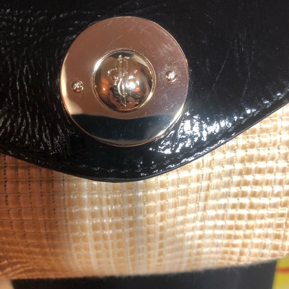 NWT-COLE HAAN STRAW/BLACK PATENT CROSS-BODY BAG - Picture 14 of 16